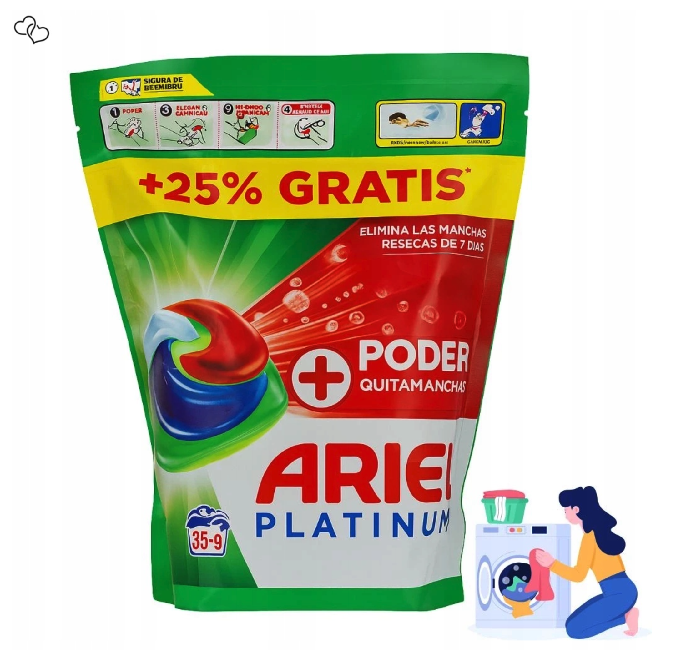 Ariel Platinum 4w1 Kapsułki do Prania Tkanin z Odplamiaczem 35+9szt